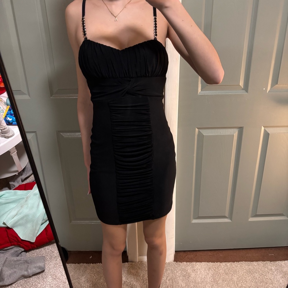 City Studio Black Ruched Mini Dress - Picture 6 of 7